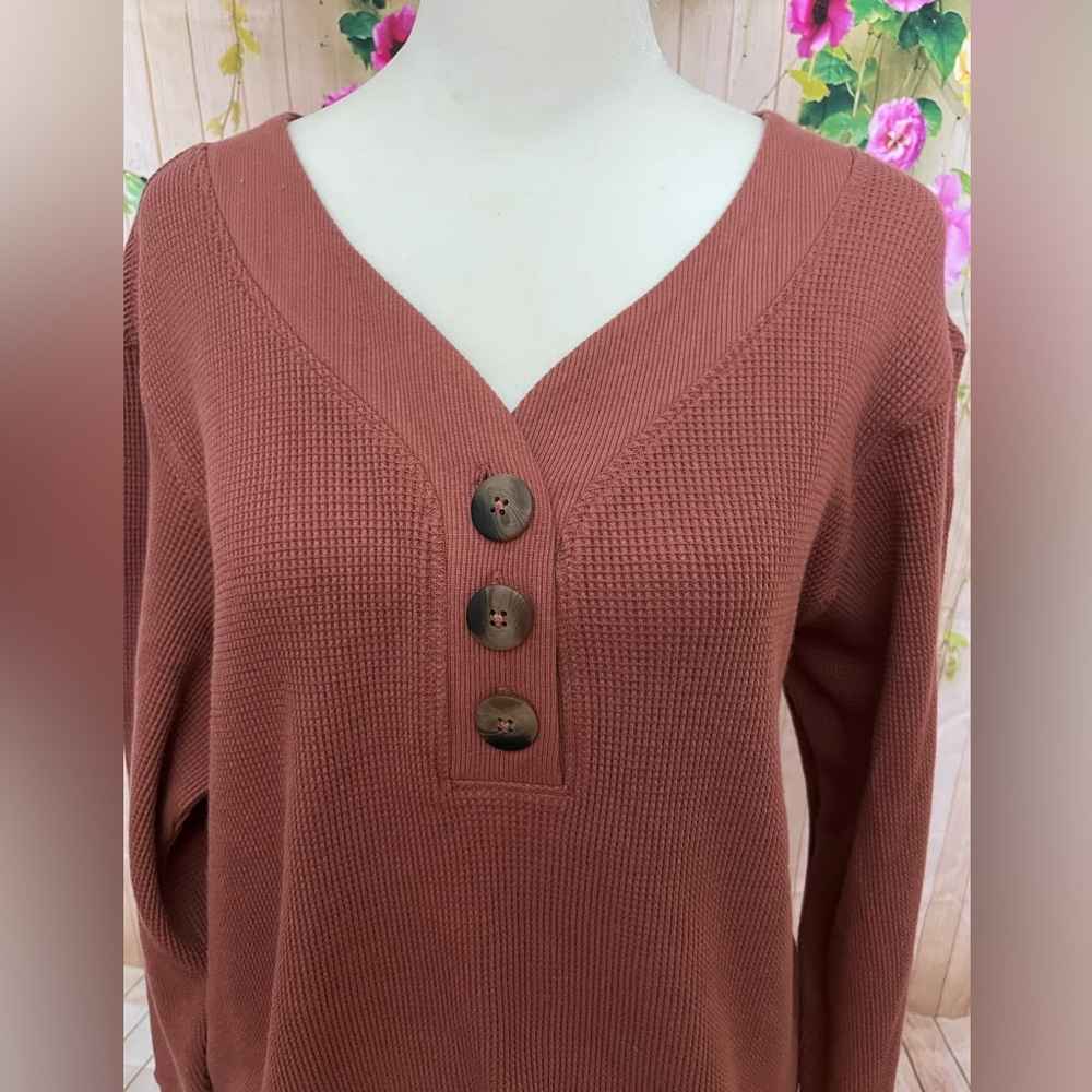 NWT Pact Women's Sienna Thermal Waffle Henley Pullover - Picture 12 of 16